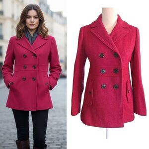 VTG LOFT AT Fuscia Pink Wool Blend Double Breasted PeaCoat Jacket Small P